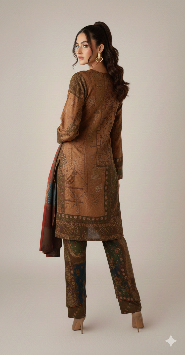3-Piece Digital Printed Khaddar (Vintage Floral) - Image 4