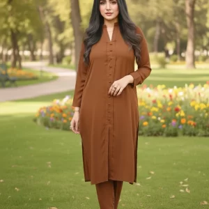 2 piece Cotton Unstitched (Brown)